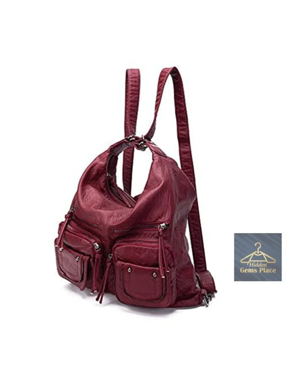 Large Hobo Bag 2-in-1 Shoulder Crossbody Backpack PU Leather